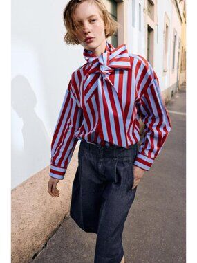 ZARA BOW NECK STRIPED SHIRT